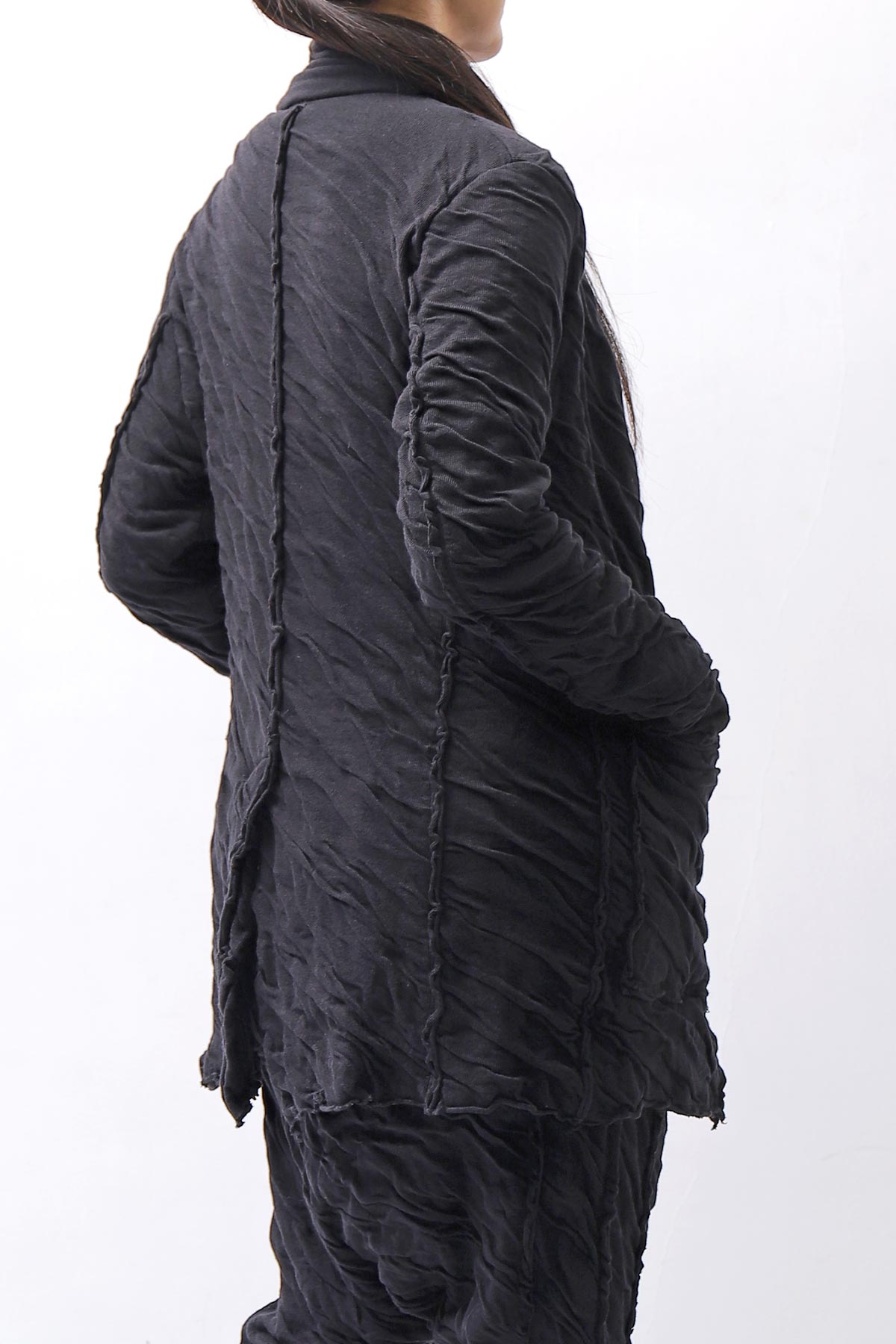 【studio b3】 UNISEX CRINKLED SOFT COTTON CARDIGAN JACKET RBB1971_BLACK