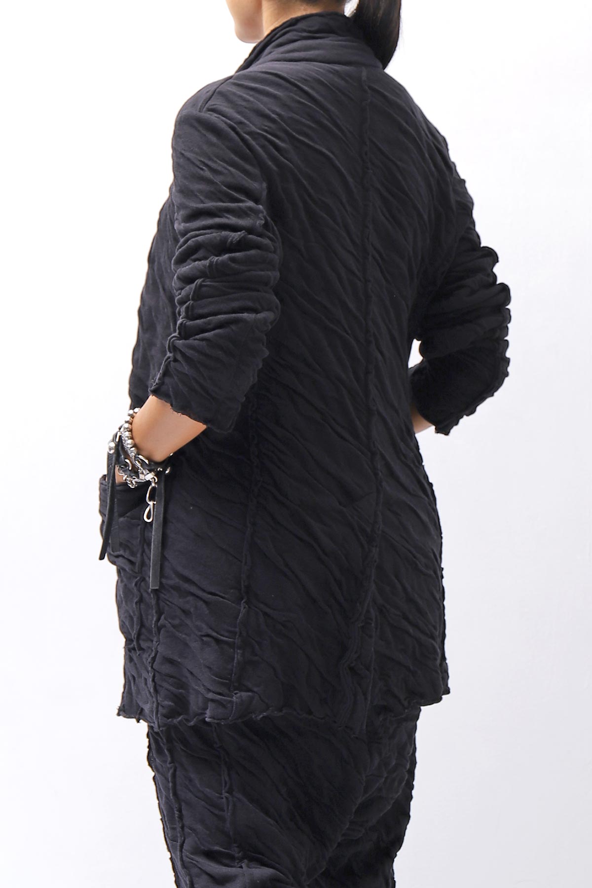 【studio b3】 UNISEX CRINKLED SOFT COTTON CARDIGAN JACKET RBB1971_BLACK