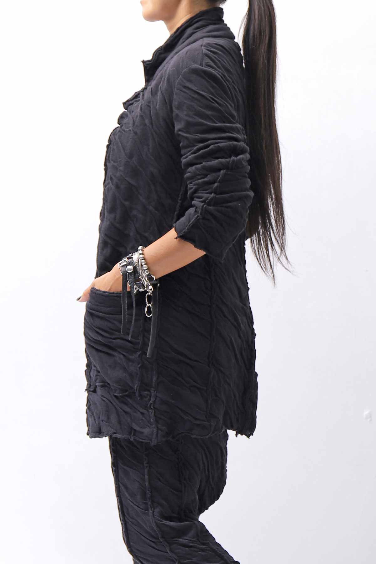 【studio b3】 UNISEX CRINKLED SOFT COTTON CARDIGAN JACKET RBB1971_BLACK