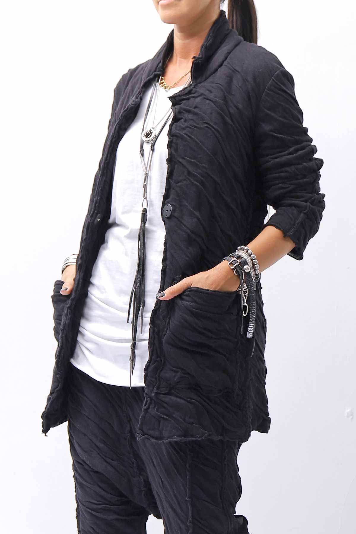 【studio b3】 UNISEX CRINKLED SOFT COTTON CARDIGAN JACKET RBB1971_BLACK