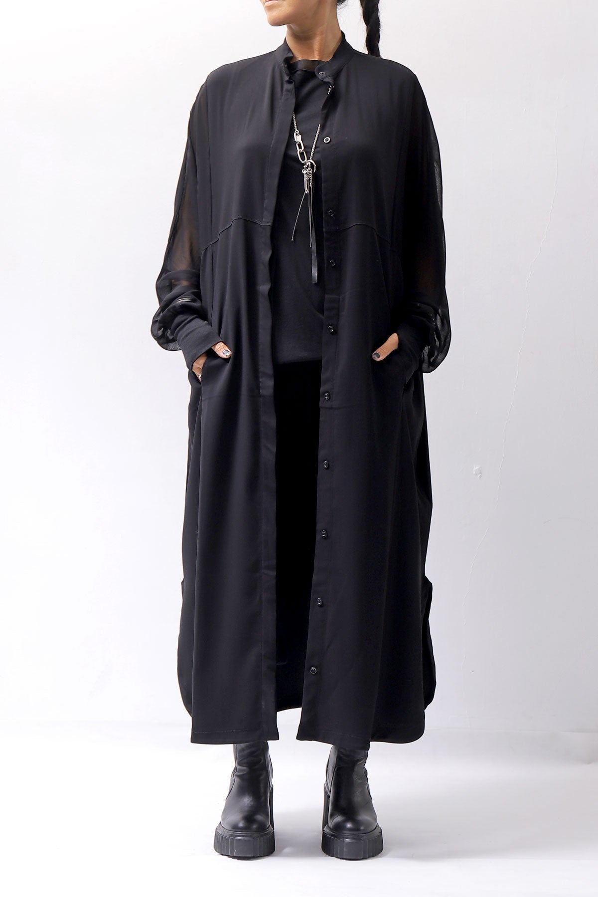 【thom/krom】 2WAY LONG CARDIGAN DRESS WD30_BLACK