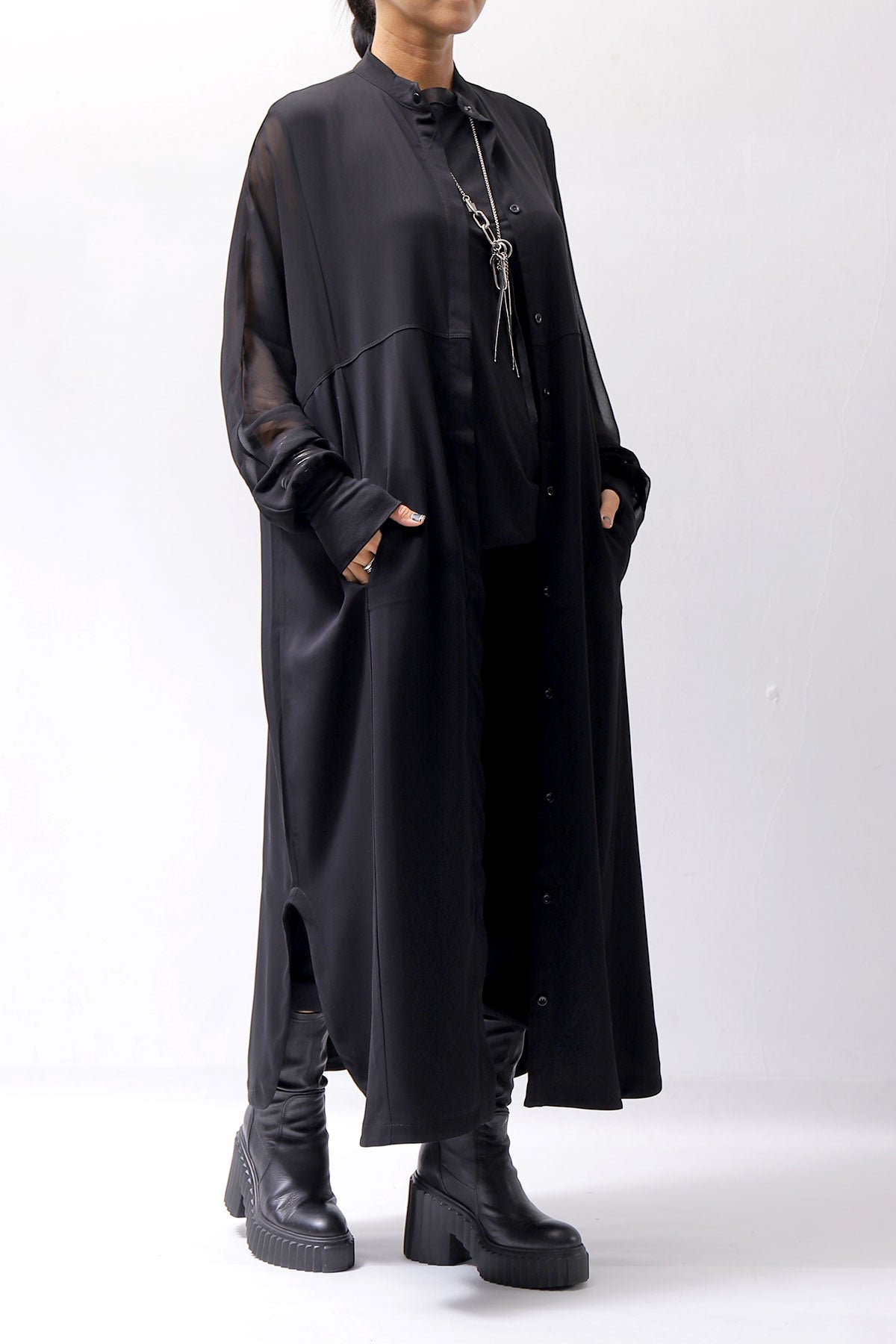 【thom/krom】 2WAY LONG CARDIGAN DRESS WD30_BLACK