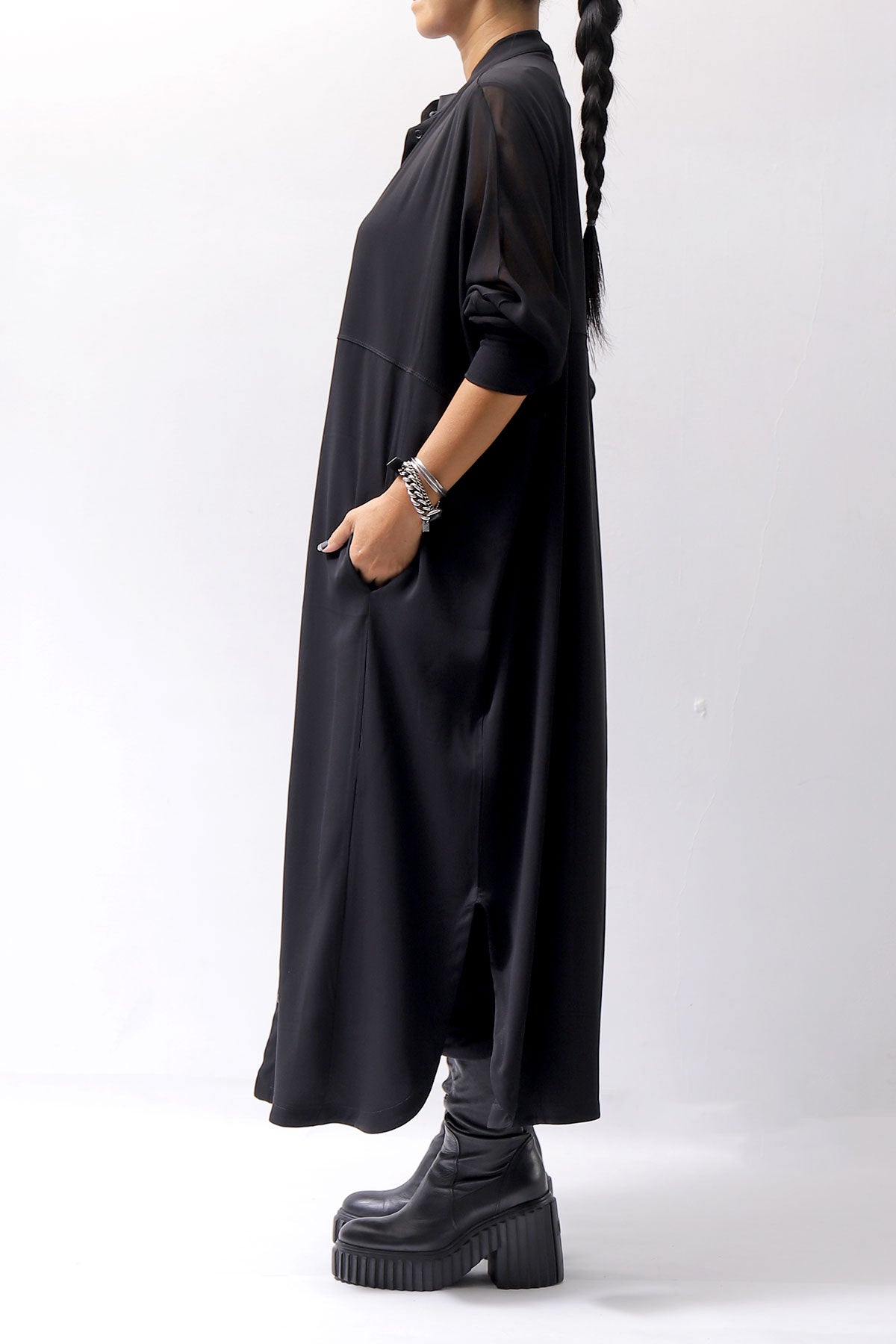 【thom/krom】 2WAY LONG CARDIGAN DRESS WD30_BLACK