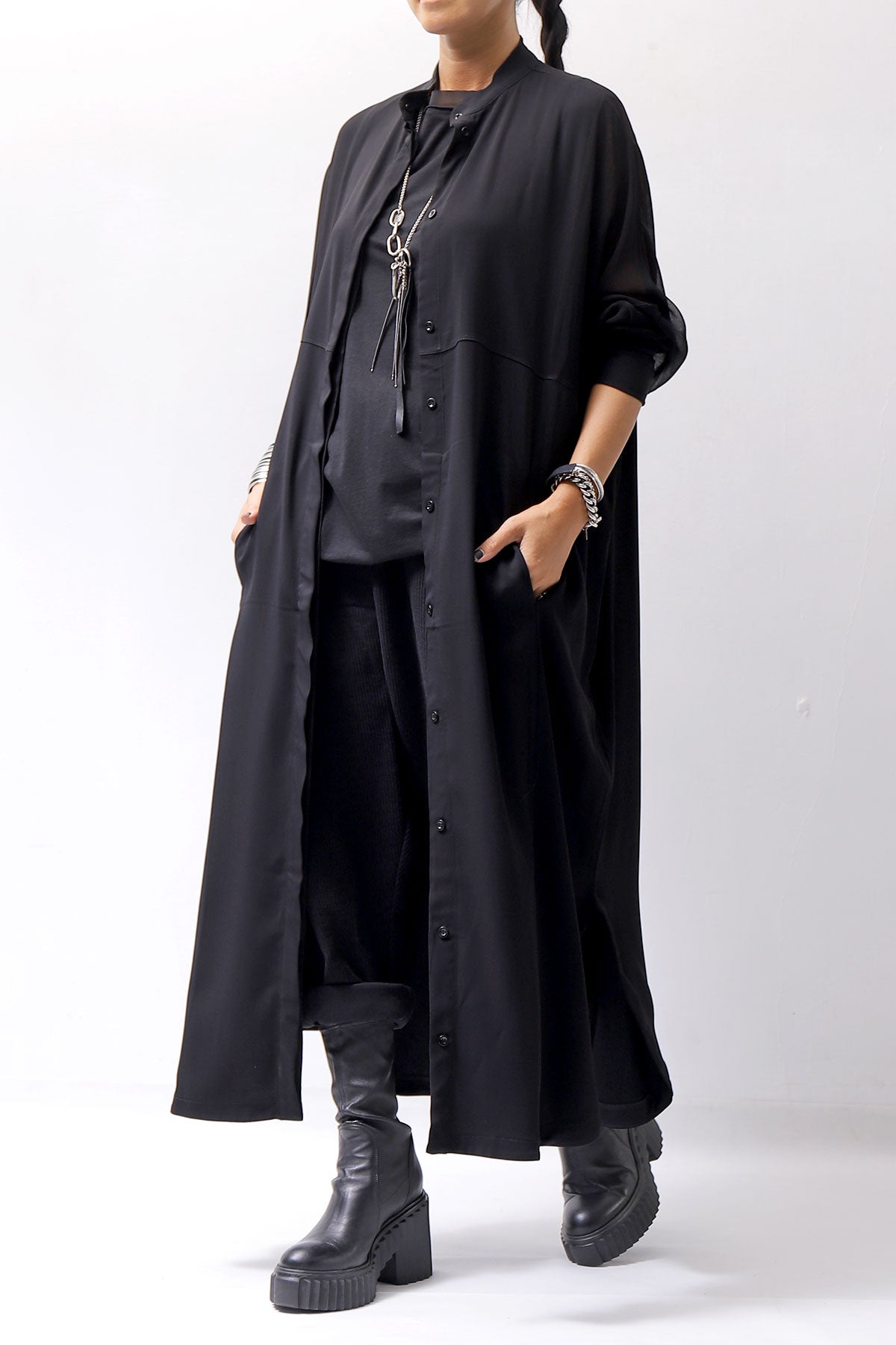 【thom/krom】 2WAY LONG CARDIGAN DRESS WD30_BLACK