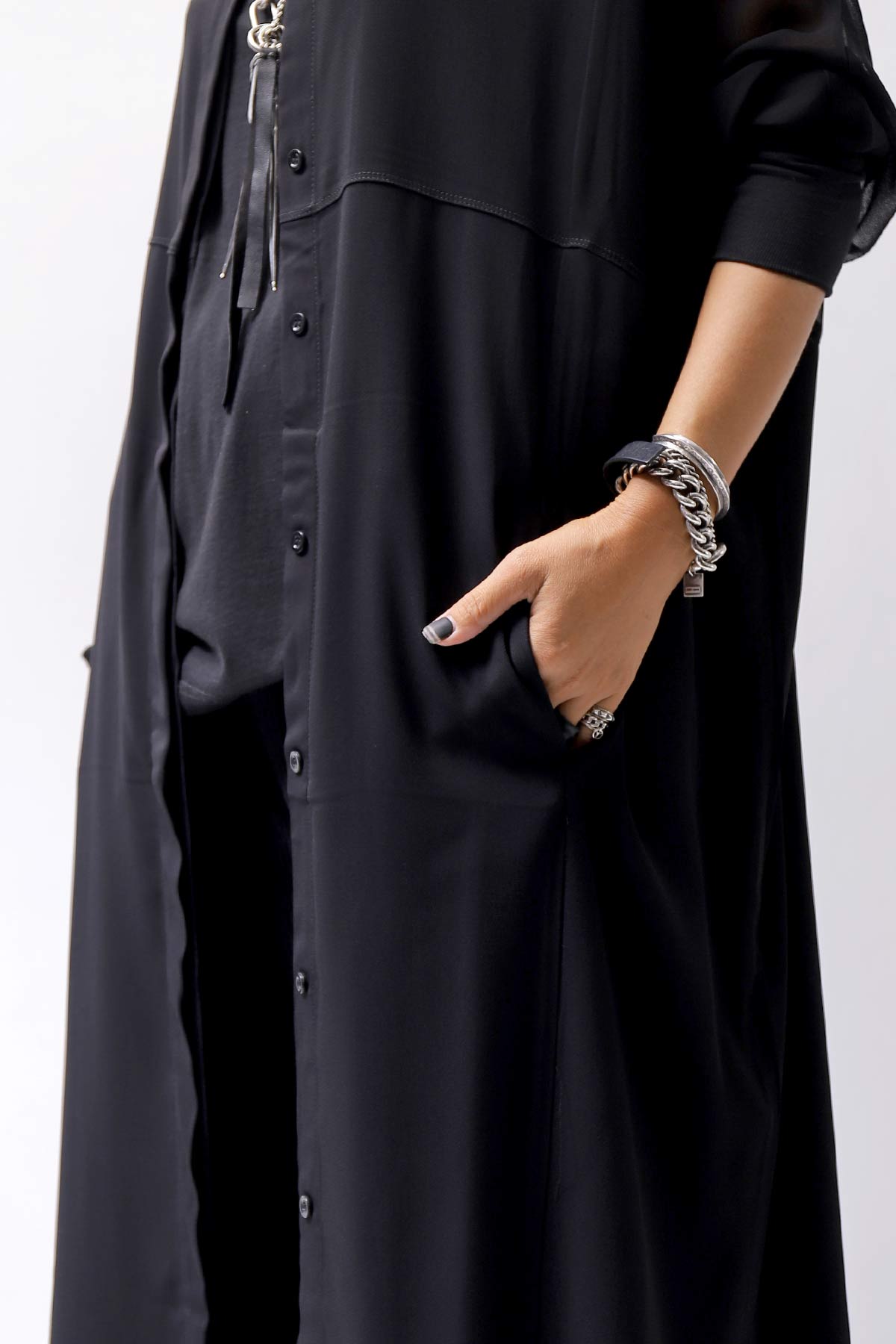 【thom/krom】 2WAY LONG CARDIGAN DRESS WD30_BLACK