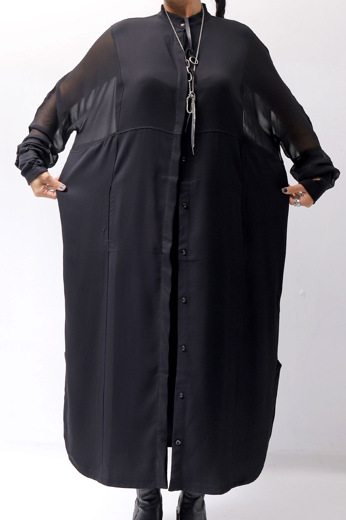 【thom/krom】 2WAY LONG CARDIGAN DRESS WD30_BLACK