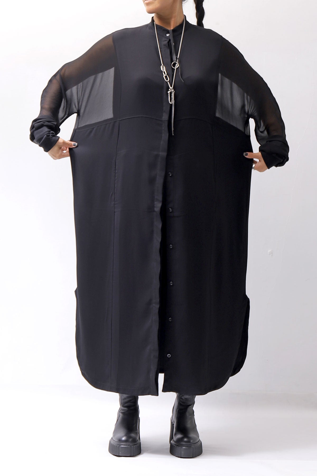 【thom/krom】 2WAY LONG CARDIGAN DRESS WD30_BLACK