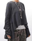 【PLÜ】 FLARED COTTON LIGHT SWEAT SHORT TOP PL11T_BLACK
