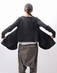 【PLÜ】 FLARED COTTON LIGHT SWEAT SHORT TOP PL11T_BLACK
