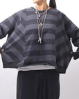 【PLÜ】 COTTON LIGHT SWEAT BALLOON SHORT TOP PL14_WIDE STRIPE