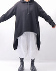 【PLÜ】 UNISEX ASYMMETRIC COTTON NEOPRENE HOODIE TOP PL11H_BLACK