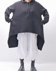 【PLÜ】 UNISEX ASYMMETRIC COTTON NEOPRENE HOODIE TOP PL11H_BLACK