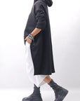 【PLÜ】 UNISEX ASYMMETRIC COTTON NEOPRENE HOODIE TOP PL11H_BLACK