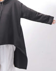 【PLÜ】 UNISEX ASYMMETRIC COTTON NEOPRENE HOODIE TOP PL11H_BLACK