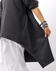 【PLÜ】 UNISEX ASYMMETRIC COTTON NEOPRENE HOODIE TOP PL11H_BLACK