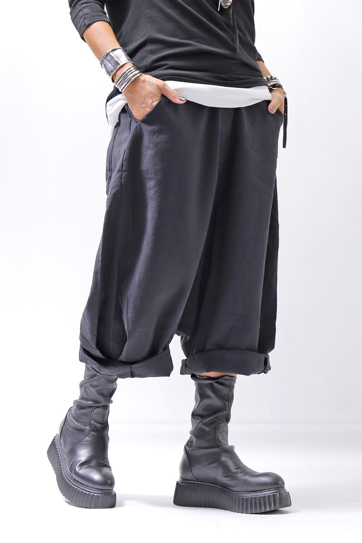 【studio b3】 UNISEX BOX SARROUEL WIDE PANTS RBB1961_BLACK
