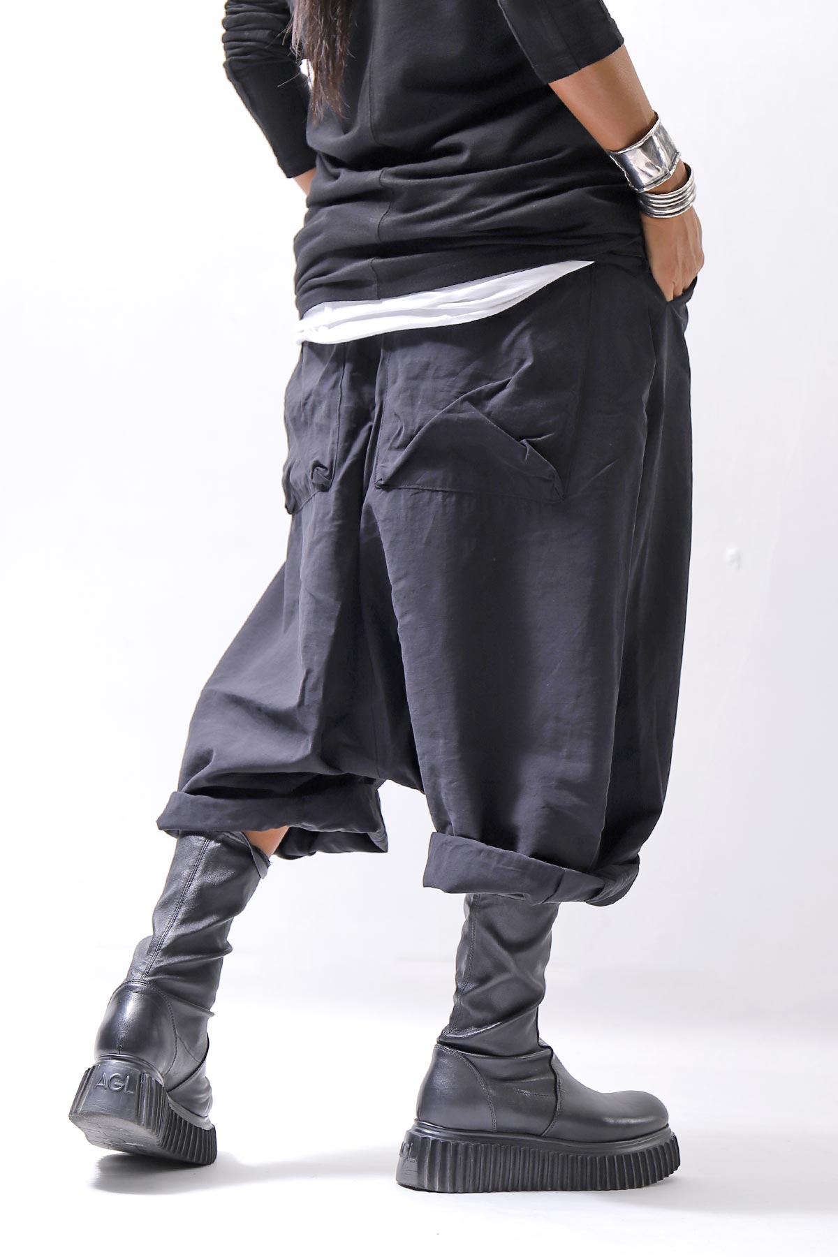 【studio b3】 UNISEX BOX SARROUEL WIDE PANTS RBB1961_BLACK