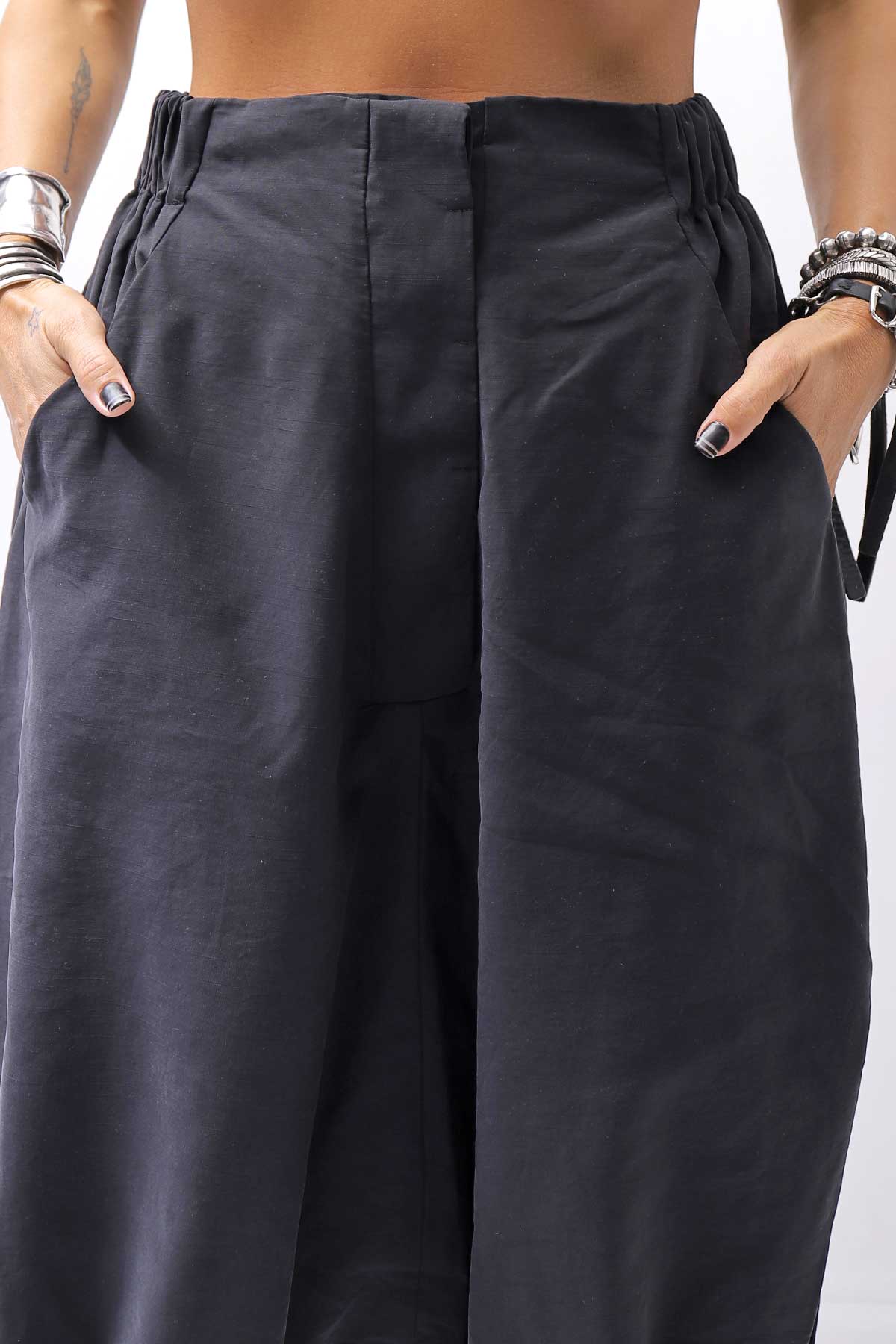 【studio b3】 UNISEX BOX SARROUEL WIDE PANTS RBB1961_BLACK