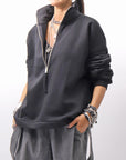 【thom/krom】 FRONT ZIP SWEAT TOPS WS498_BLACK