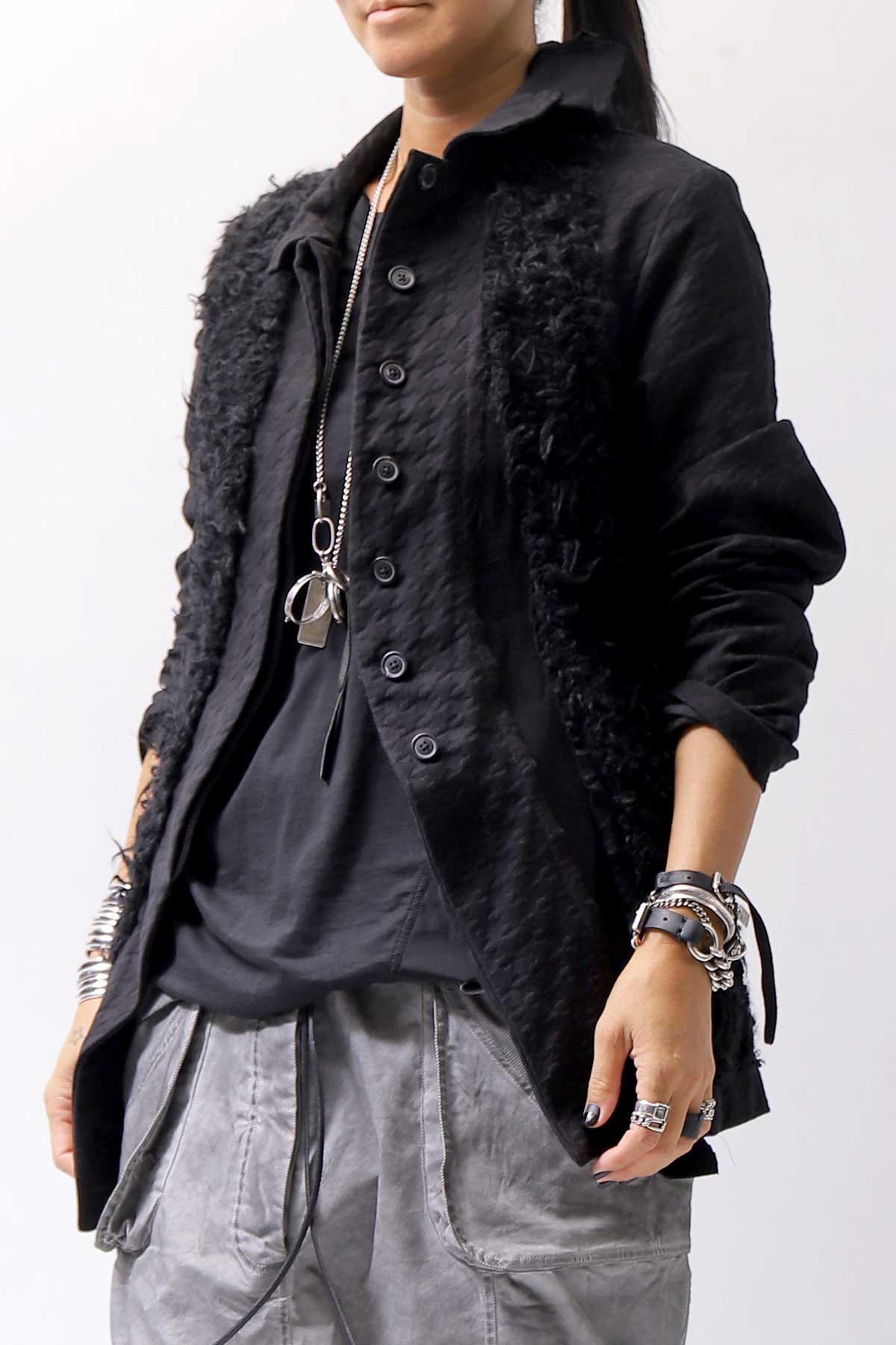 【RUNDHOLZ】 MIXED MATERIAL STRETCH JACKET 111 1107_BLACK