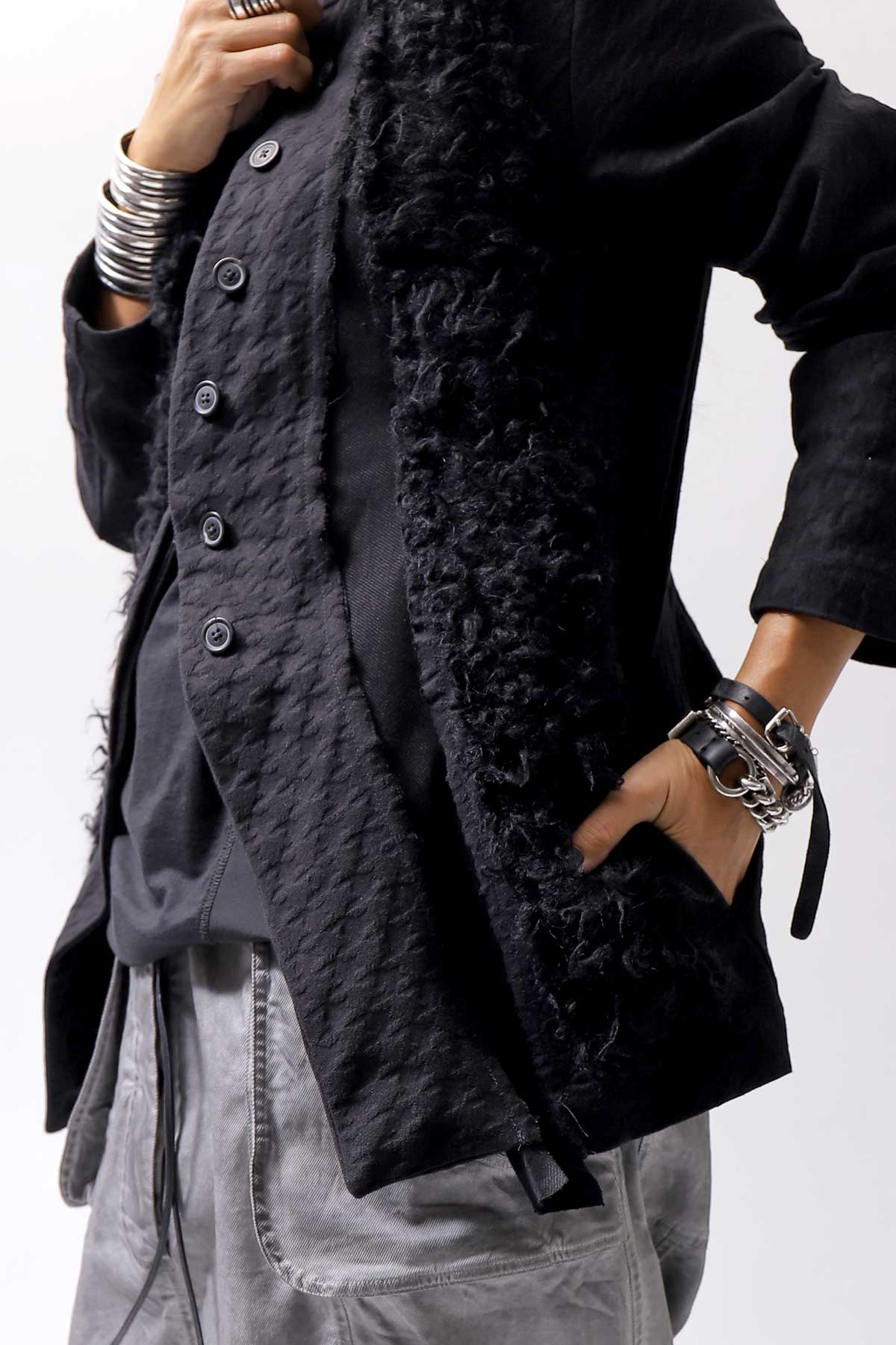 【RUNDHOLZ】 MIXED MATERIAL STRETCH JACKET 111 1107_BLACK