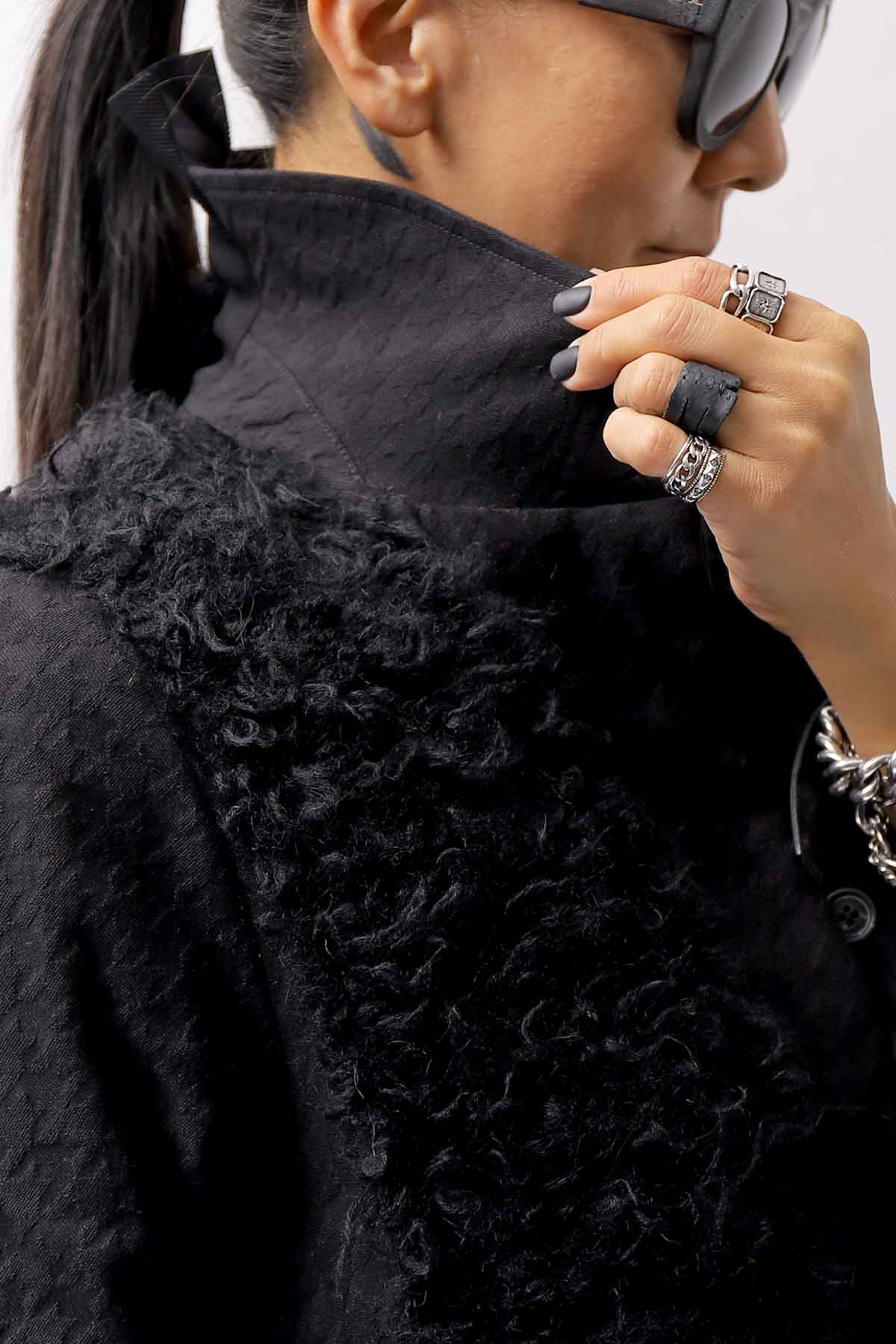 【RUNDHOLZ】 MIXED MATERIAL STRETCH JACKET 111 1107_BLACK