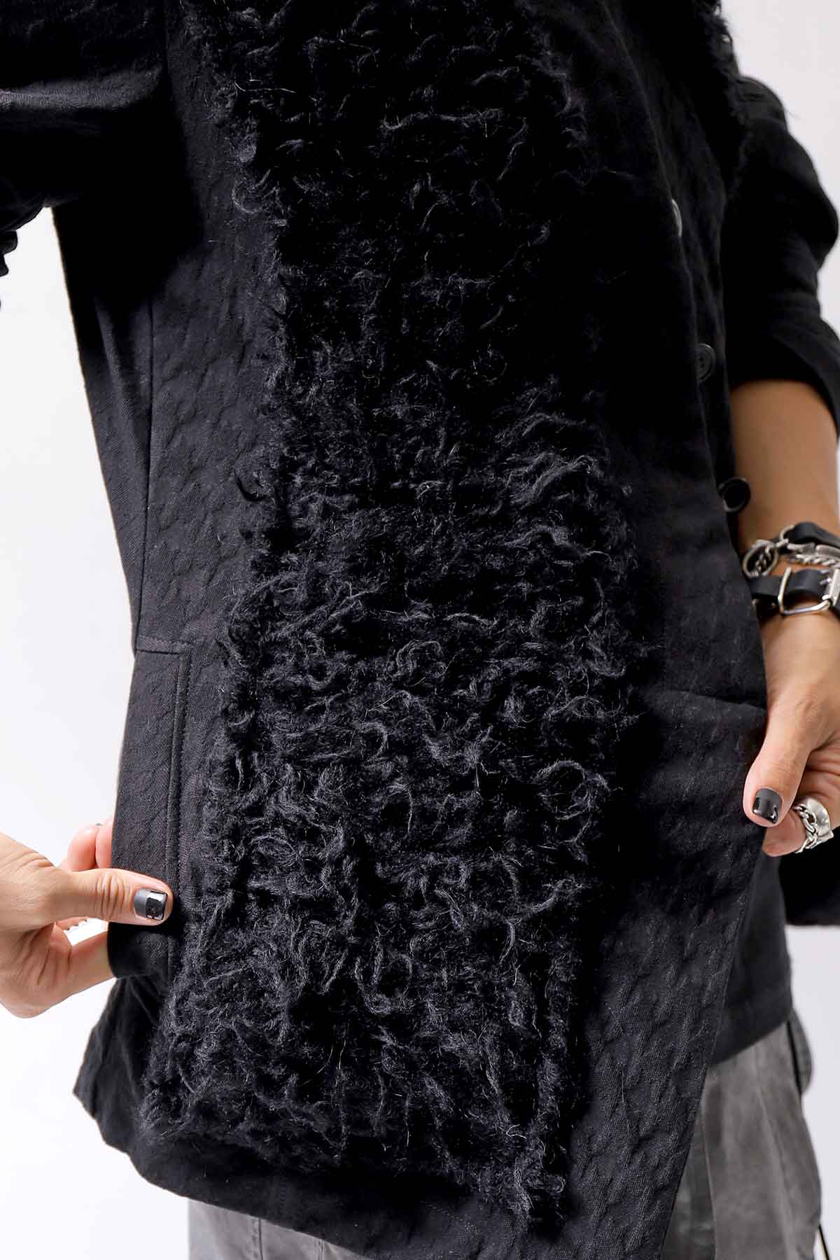 【RUNDHOLZ】 MIXED MATERIAL STRETCH JACKET 111 1107_BLACK