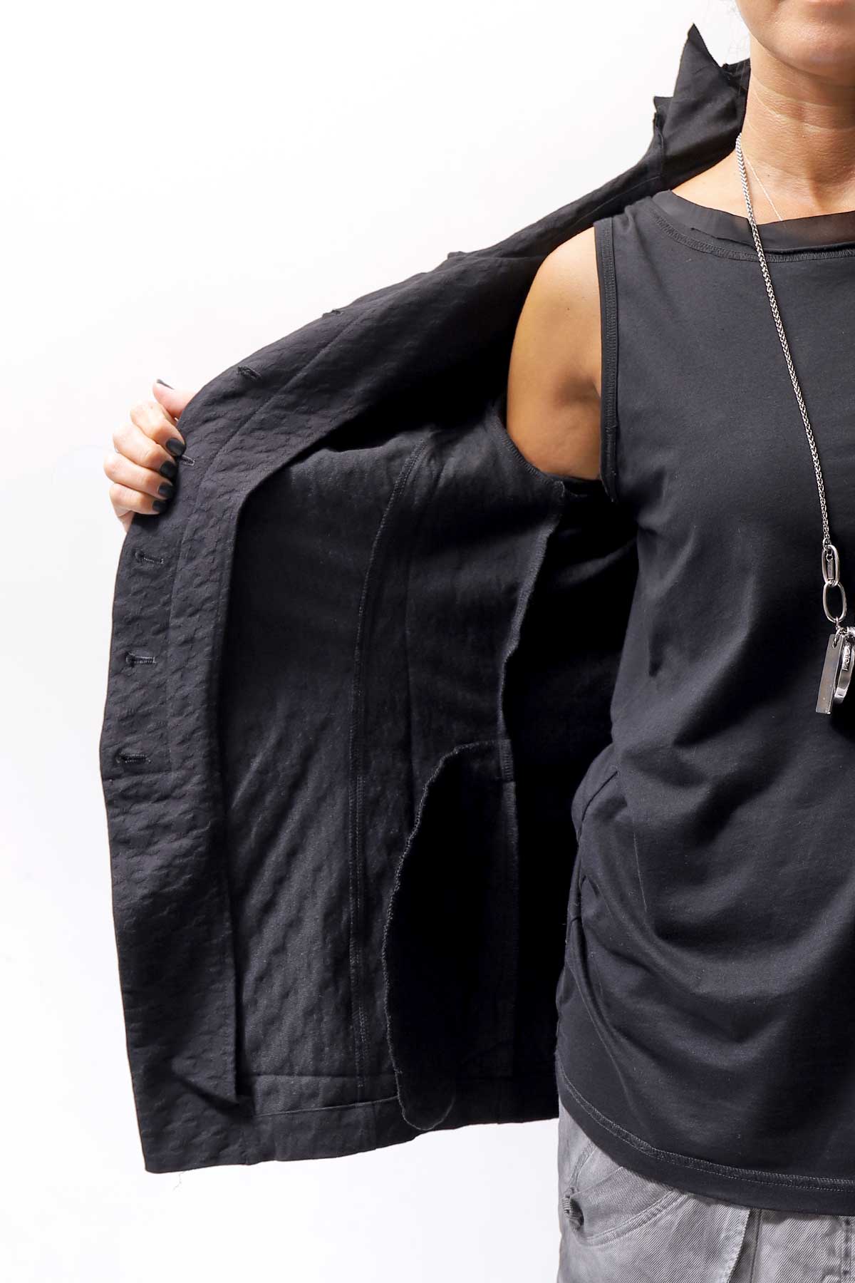 【RUNDHOLZ】 MIXED MATERIAL STRETCH JACKET 111 1107_BLACK