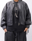 【DANIELE BASTA】 DOLMAN SLEEVE LEATHER SHORT BOMBER JACKET DB1301_BLACK