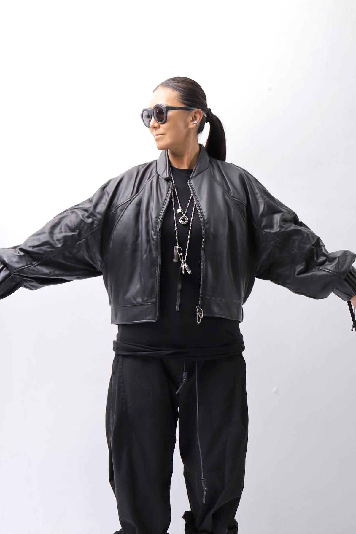 【DANIELE BASTA】 DOLMAN SLEEVE LEATHER SHORT BOMBER JACKET DB1301_BLACK