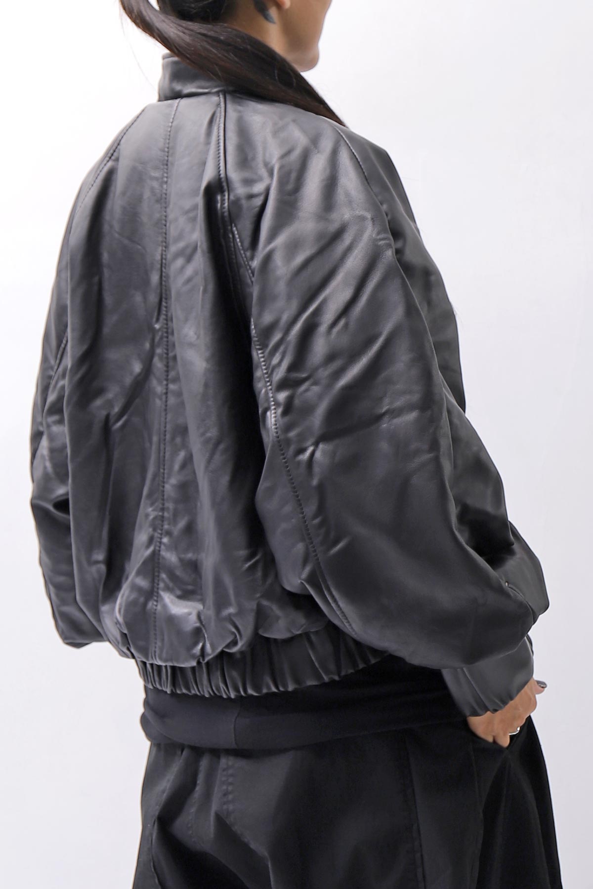 【DANIELE BASTA】 DOLMAN SLEEVE LEATHER SHORT BOMBER JACKET DB1301_BLACK