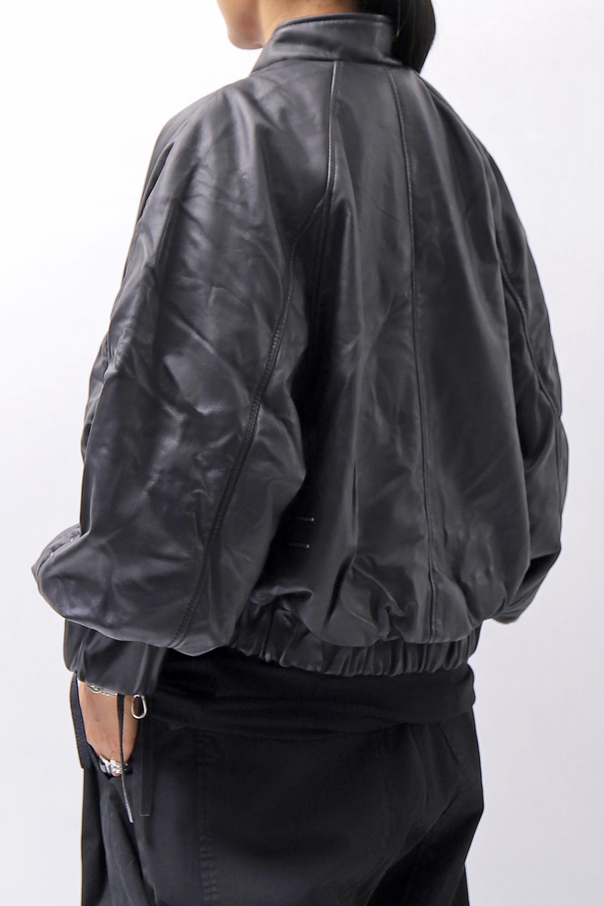 【DANIELE BASTA】 DOLMAN SLEEVE LEATHER SHORT BOMBER JACKET DB1301_BLACK