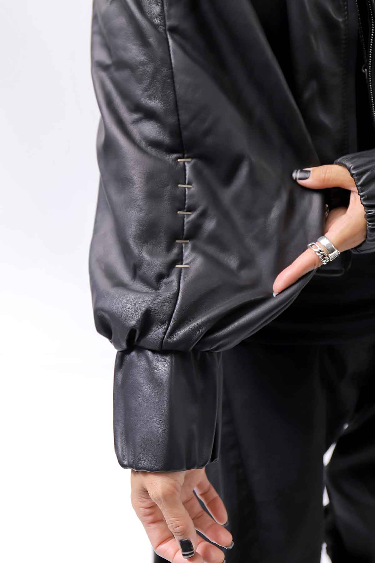【DANIELE BASTA】 DOLMAN SLEEVE LEATHER SHORT BOMBER JACKET DB1301_BLACK