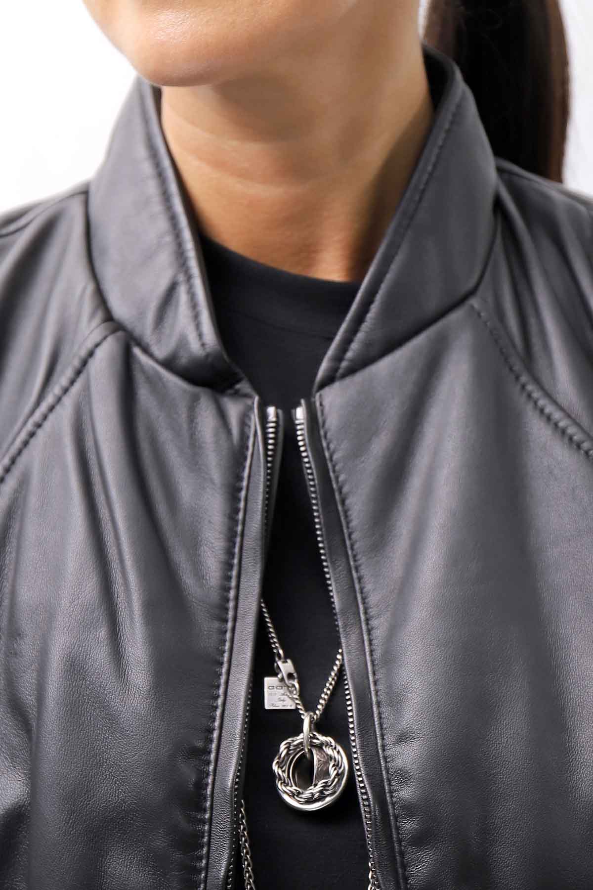 【DANIELE BASTA】 DOLMAN SLEEVE LEATHER SHORT BOMBER JACKET DB1301_BLACK