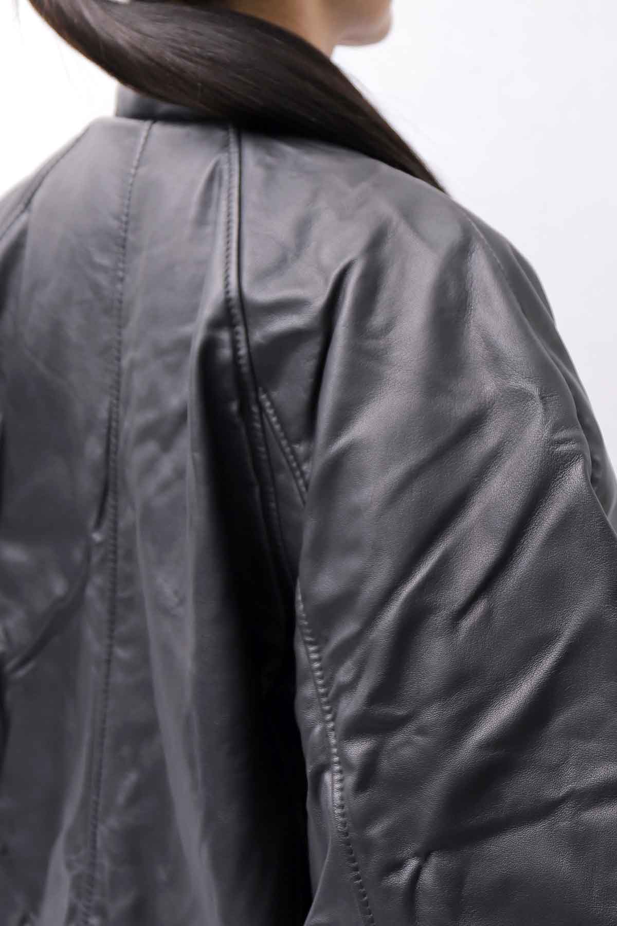 【DANIELE BASTA】 DOLMAN SLEEVE LEATHER SHORT BOMBER JACKET DB1301_BLACK
