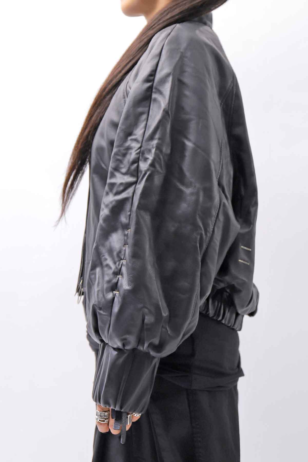 【DANIELE BASTA】 DOLMAN SLEEVE LEATHER SHORT BOMBER JACKET DB1301_BLACK