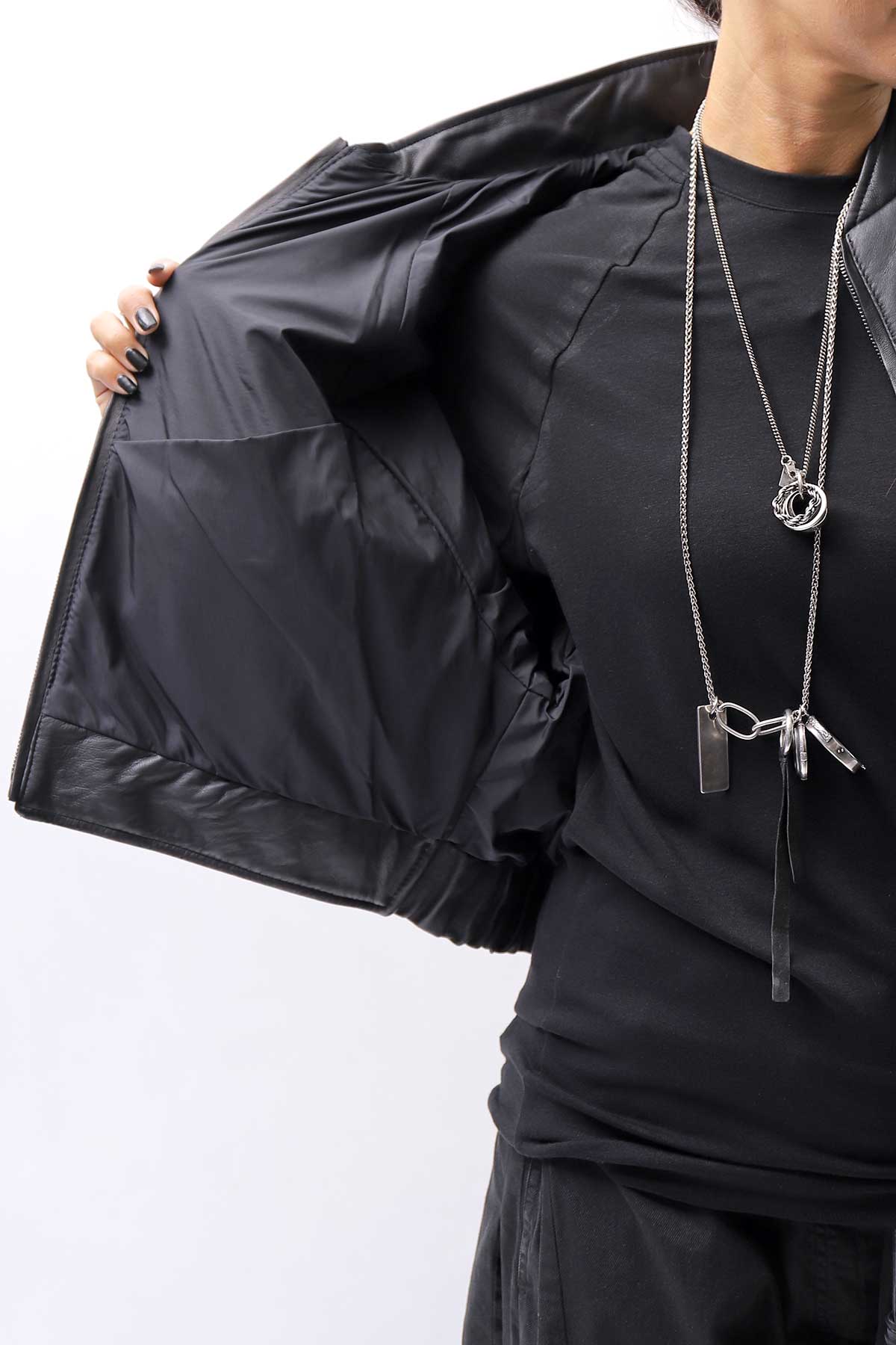 【DANIELE BASTA】 DOLMAN SLEEVE LEATHER SHORT BOMBER JACKET DB1301_BLACK