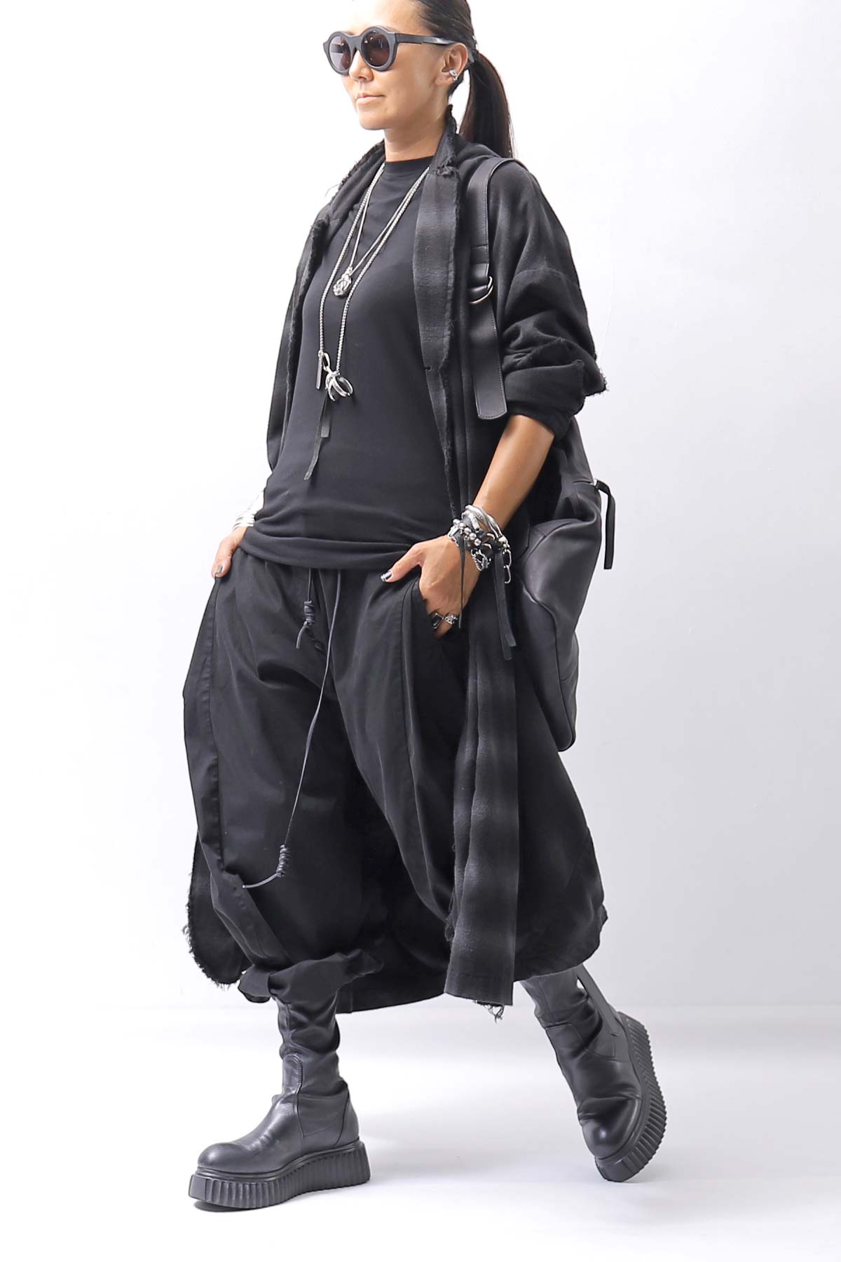 【bajra】 UNISEX BACK DRAPE SHIRT CARDIGAN 154QB01_BLACK