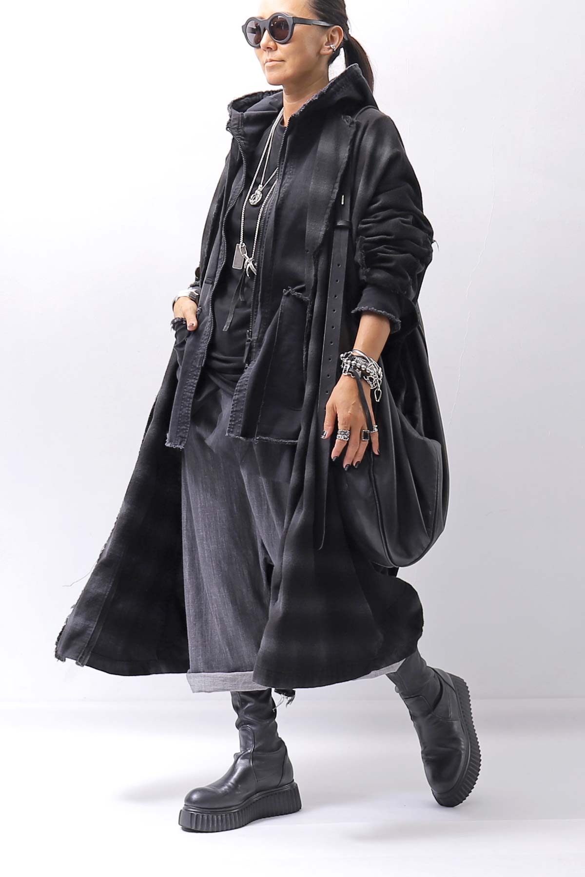 【bajra】 UNISEX BACK DRAPE SHIRT CARDIGAN 154QB01_BLACK