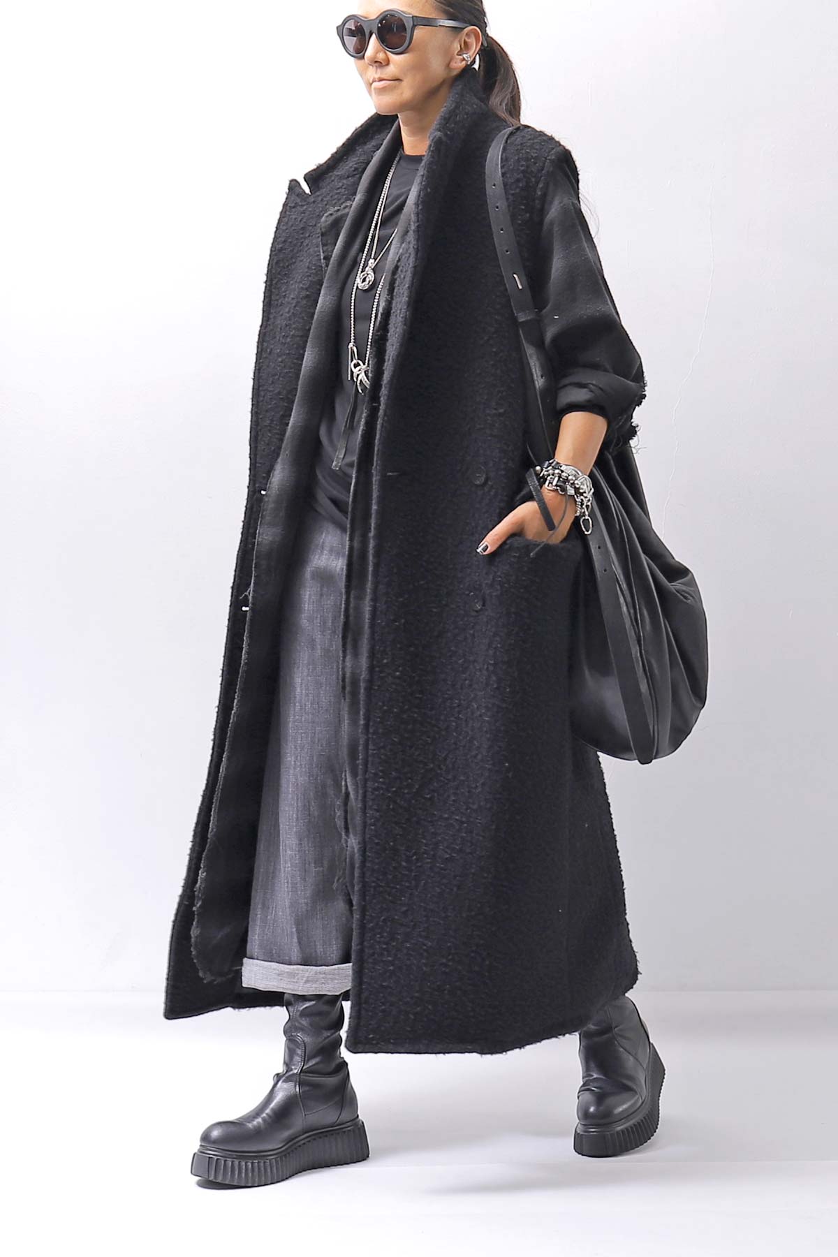 【bajra】 UNISEX BACK DRAPE SHIRT CARDIGAN 154QB01_BLACK