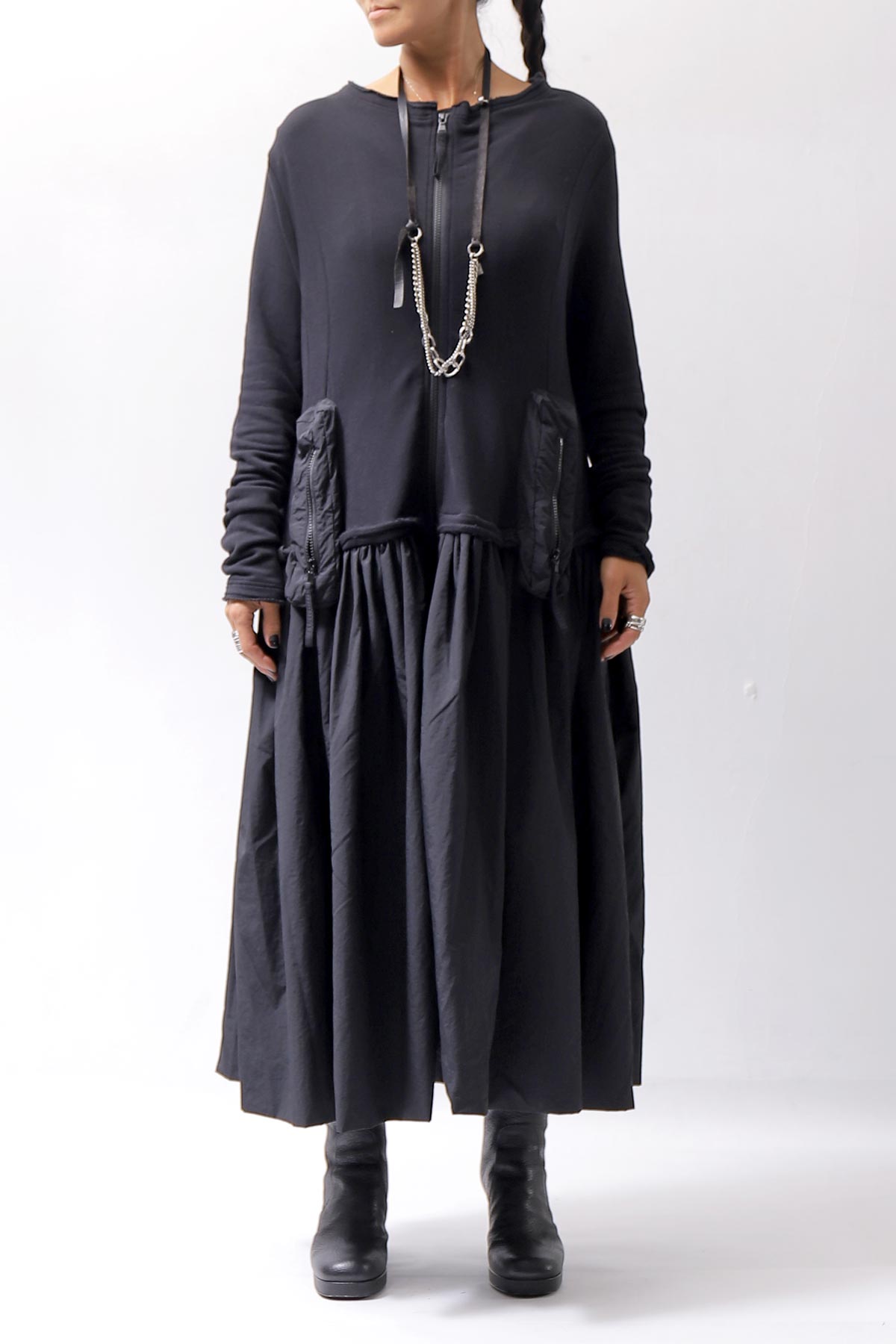 【RUNDHOLZ】 2WAY LIGHT SWEAT&NYLON LONG CARDIGAN DRESS 351 0924_BLACK
