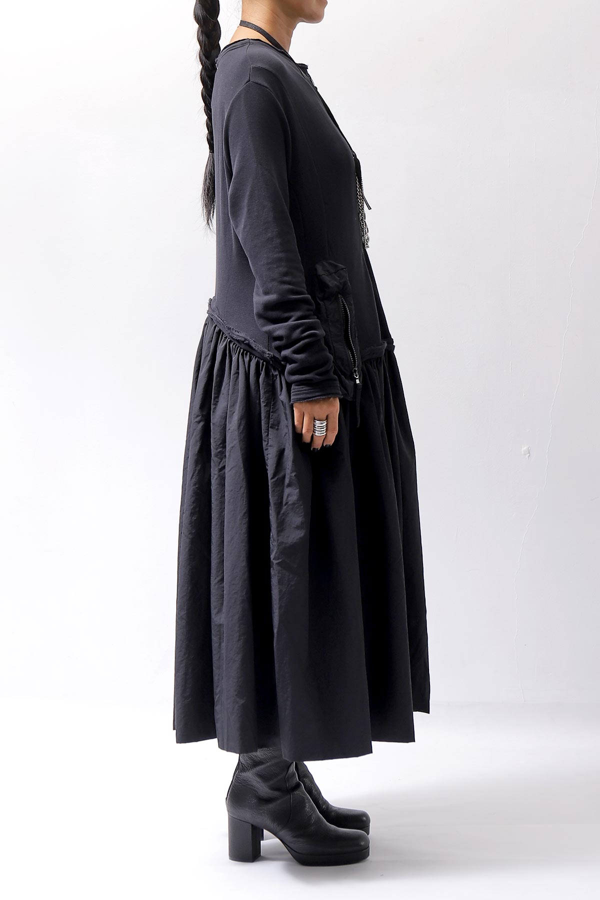 【RUNDHOLZ】 2WAY LIGHT SWEAT&NYLON LONG CARDIGAN DRESS 351 0924_BLACK