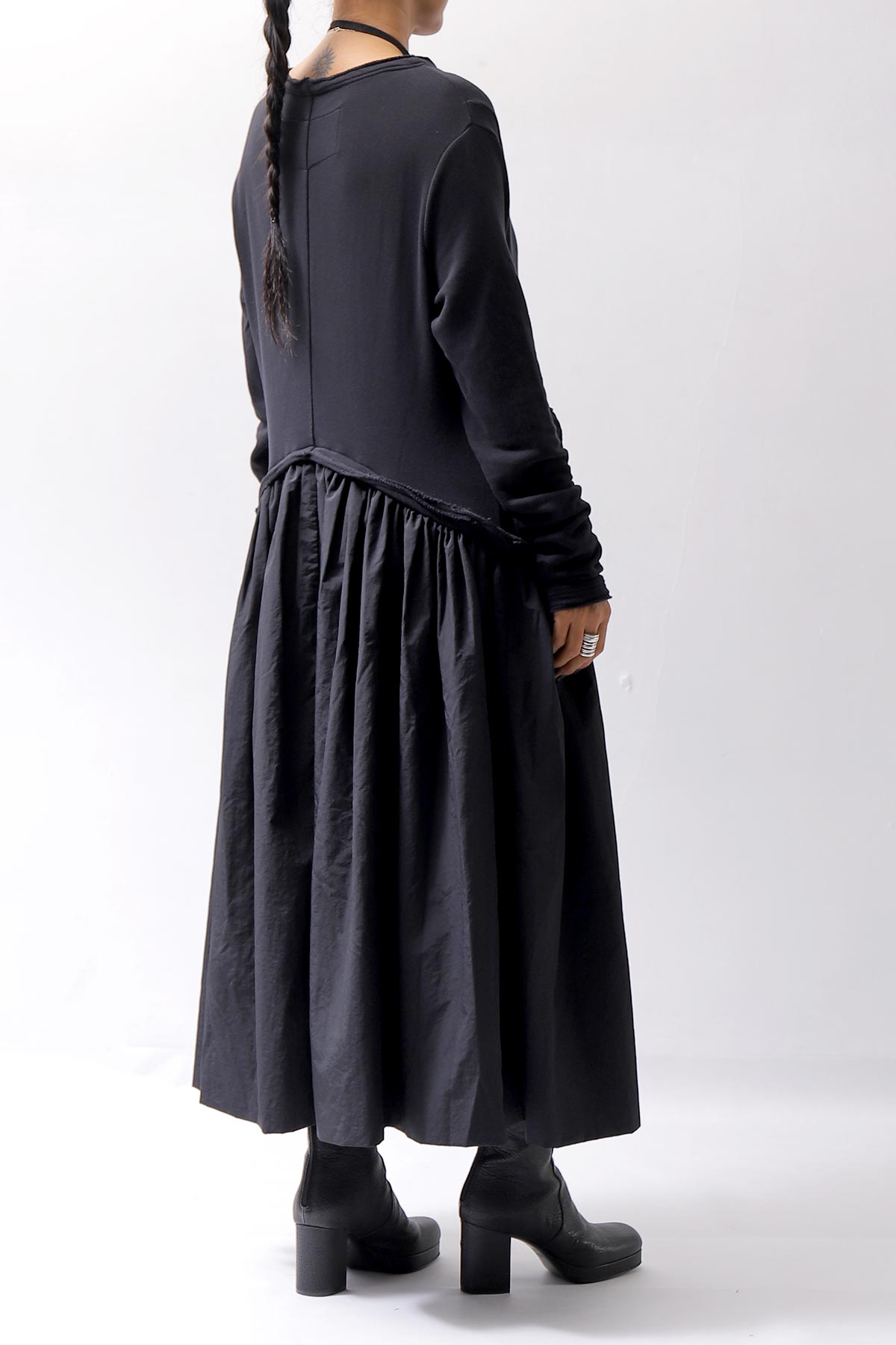 【RUNDHOLZ】 2WAY LIGHT SWEAT&NYLON LONG CARDIGAN DRESS 351 0924_BLACK