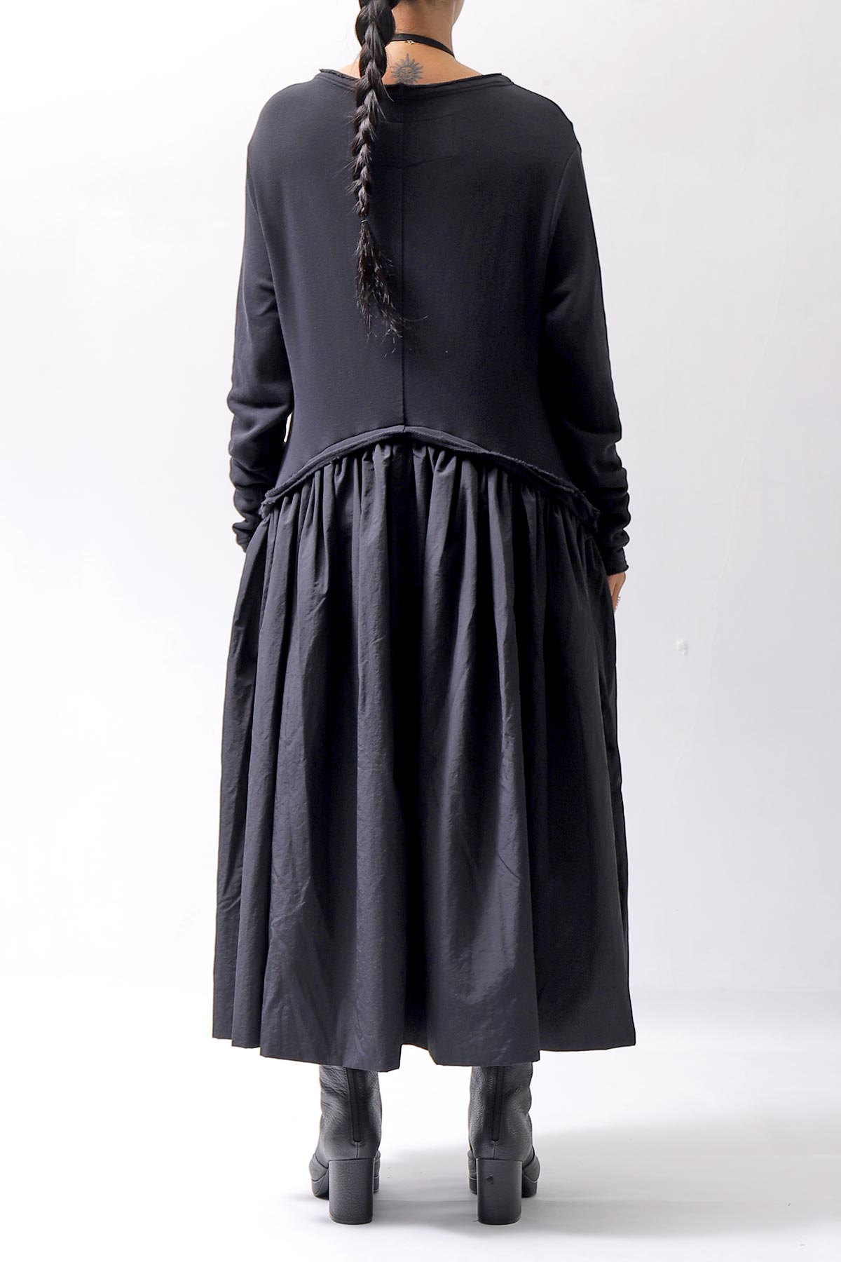 【RUNDHOLZ】 2WAY LIGHT SWEAT&NYLON LONG CARDIGAN DRESS 351 0924_BLACK