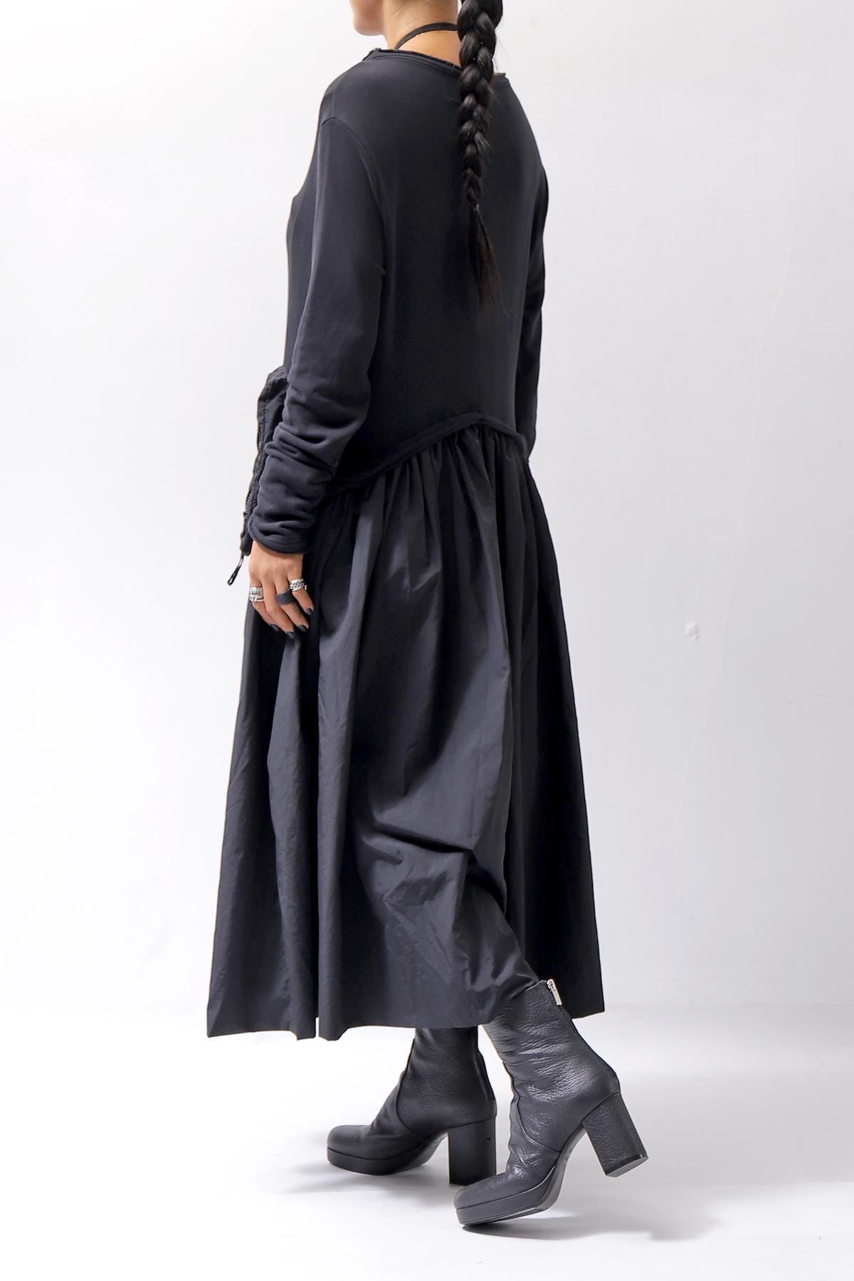 【RUNDHOLZ】 2WAY LIGHT SWEAT&NYLON LONG CARDIGAN DRESS 351 0924_BLACK