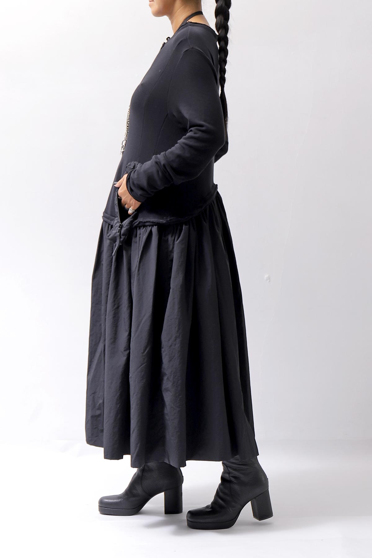 【RUNDHOLZ】 2WAY LIGHT SWEAT&NYLON LONG CARDIGAN DRESS 351 0924_BLACK