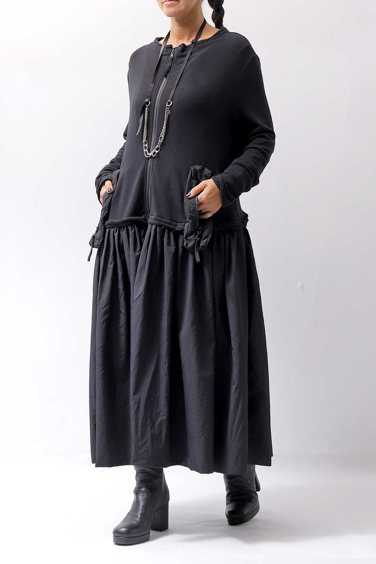 【RUNDHOLZ】 2WAY LIGHT SWEAT&NYLON LONG CARDIGAN DRESS 351 0924_BLACK