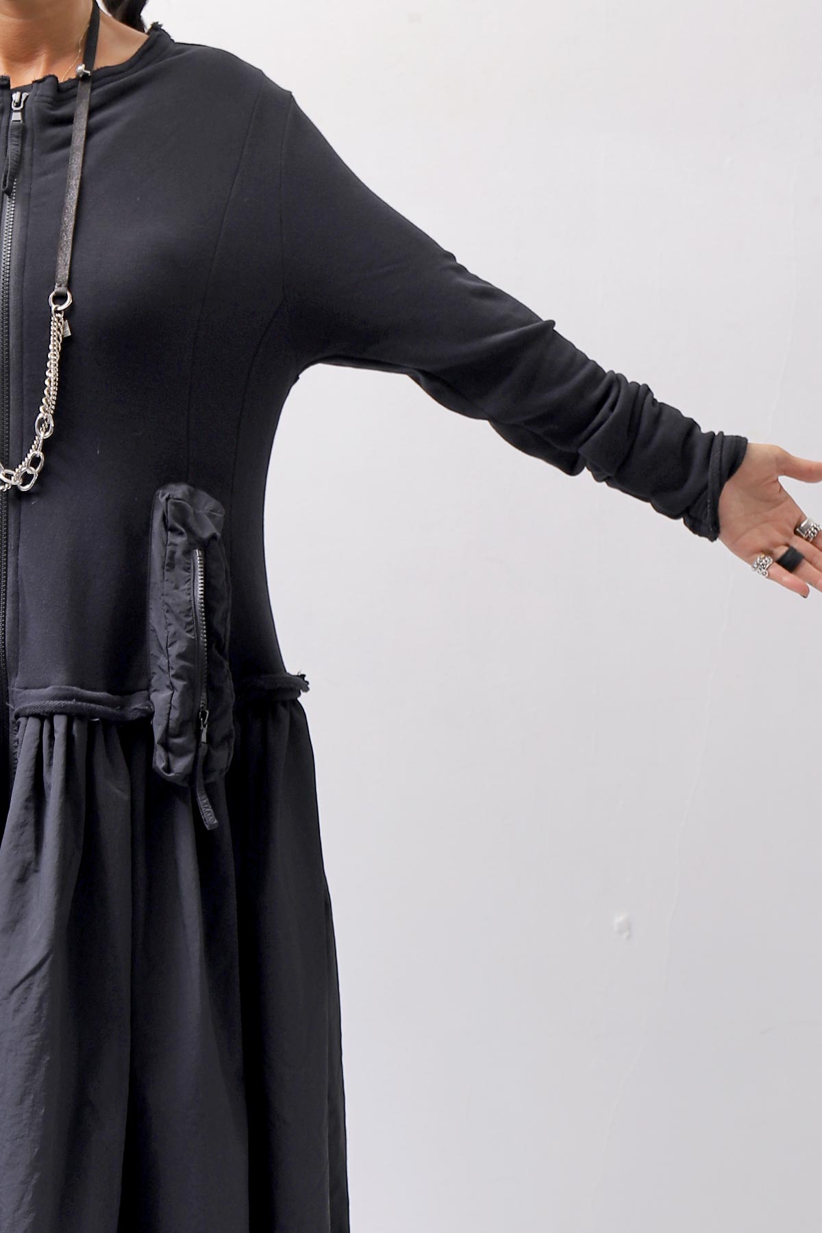 【RUNDHOLZ】 2WAY LIGHT SWEAT&NYLON LONG CARDIGAN DRESS 351 0924_BLACK