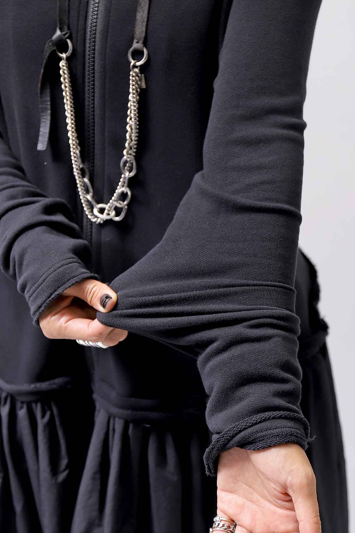 【RUNDHOLZ】 2WAY LIGHT SWEAT&NYLON LONG CARDIGAN DRESS 351 0924_BLACK