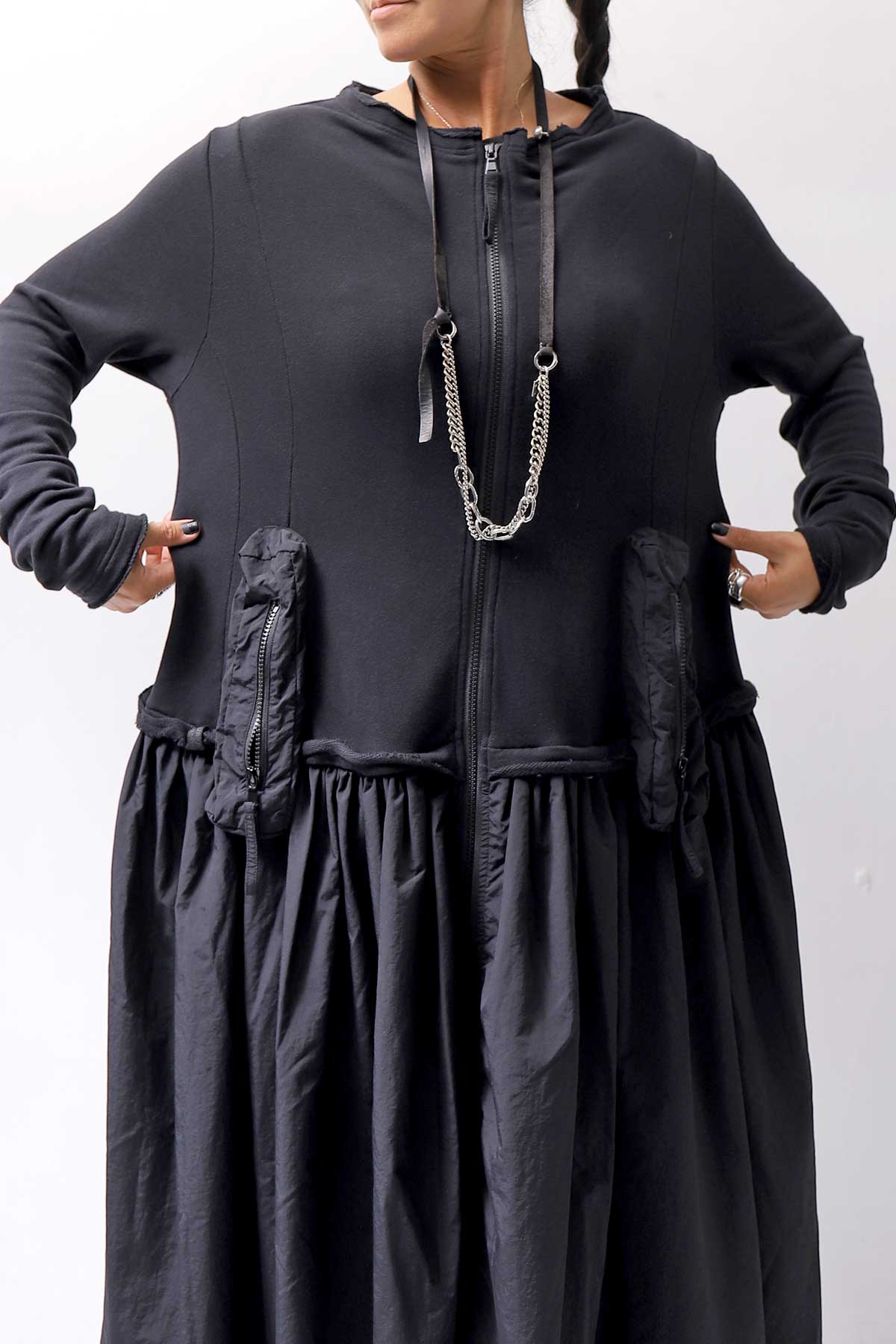 【RUNDHOLZ】 2WAY LIGHT SWEAT&NYLON LONG CARDIGAN DRESS 351 0924_BLACK